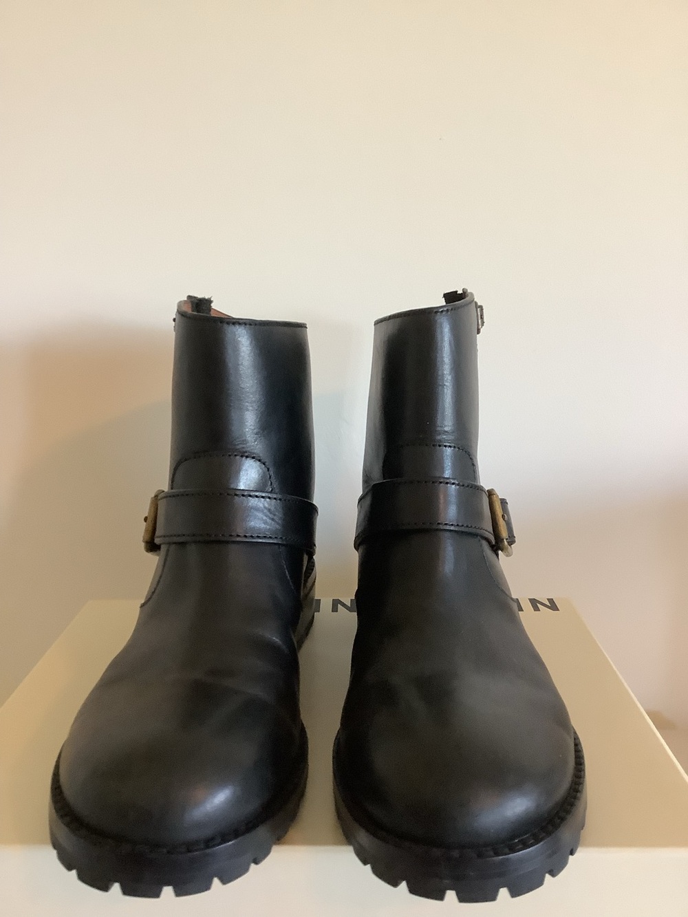 Women’s Black Leather Strap Buckle Boots